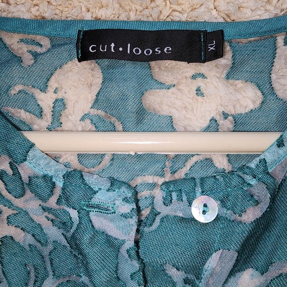 Cut Loose Round Neck Teal Sheer Button Front Jacket sz XL - Picture 4 of 12